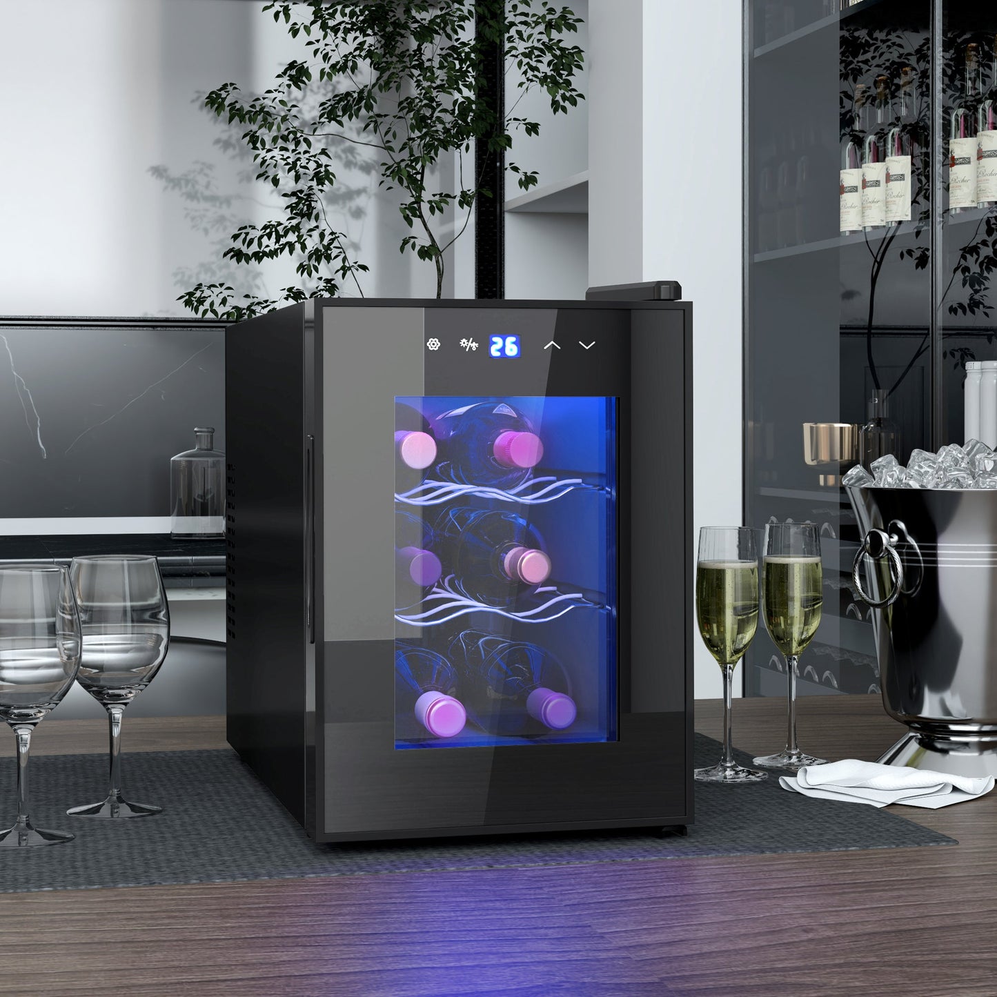 HOMCOM Six Bottle 8-18\'e2\'84\'83 Countertop Wine Fridge - Black