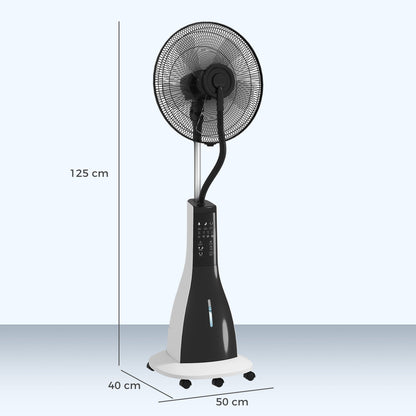 HOMCOM Pedestal Fan with Water Mist Spray, Spray Misting Fan with 75° Oscillation, Tilt Head, 3 Speeds, 3 Modes, 3 Mist, 3L Water Tank, Wheels, for Home, 125 cm