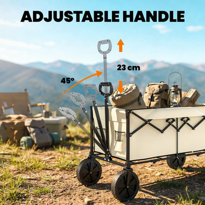 Outsunny 95L Foldable Festival Trolley on Wheels, Collapsible Wagon Cart with Adjustable Handle and 2 Cup Holders, Khaki