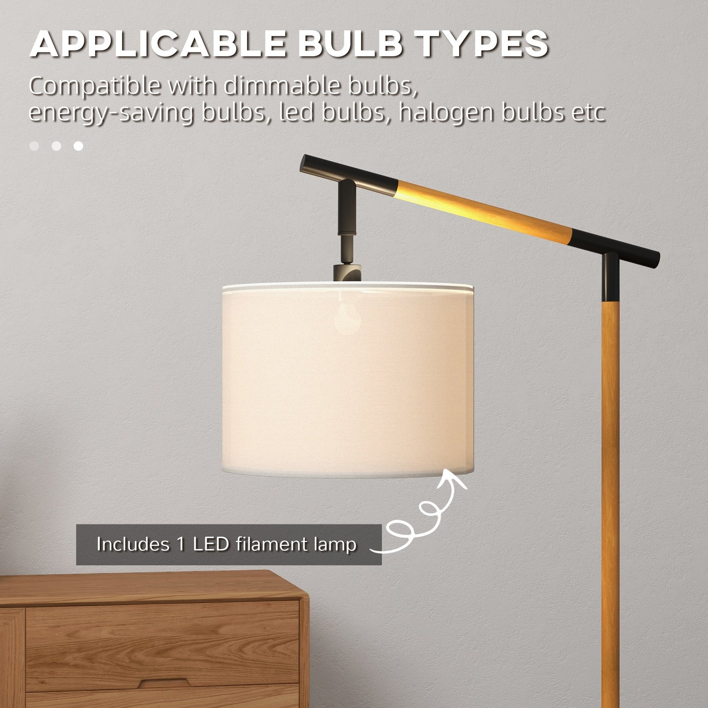 HOMCOM Metal Frame Floor Lamp with 350\'c2\'b0 Rotating Lampshade, for Living Room and Bedroom, LED Bulb Included, Brown