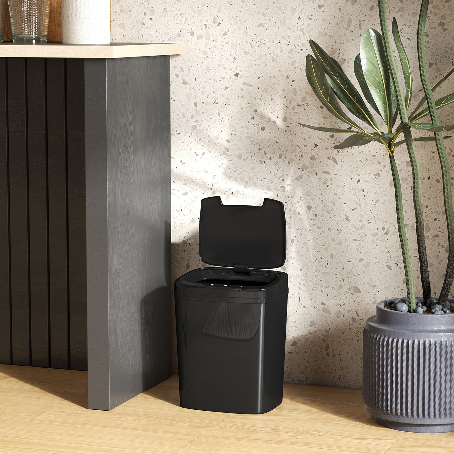 HOMCOM 15L Sensor Bin, Automatic Touchless Kitchen Bin, Easy Clean, Battery Operated for Home Office, Bedroom, Bathroom, Black