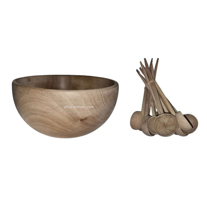 6 Bowls & 12 Ladles of Walnut