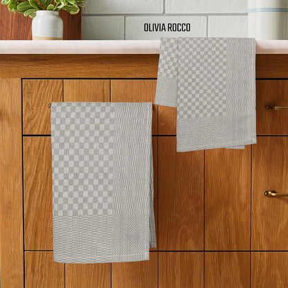 Pack of 5 Large Super Absorbent 100 Percent Cotton Tea Towels Quick Dry Durable Check Pattern Dish Cloths for Kitchen Home and Professional Use by OLIVIA ROCCO