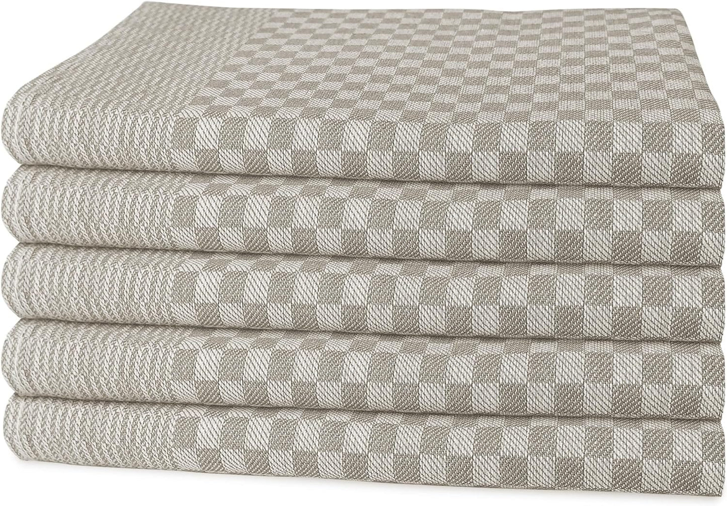 Pack of 5 Large Super Absorbent 100 Percent Cotton Tea Towels Quick Dry Durable Check Pattern Dish Cloths for Kitchen Home and Professional Use by OLIVIA ROCCO