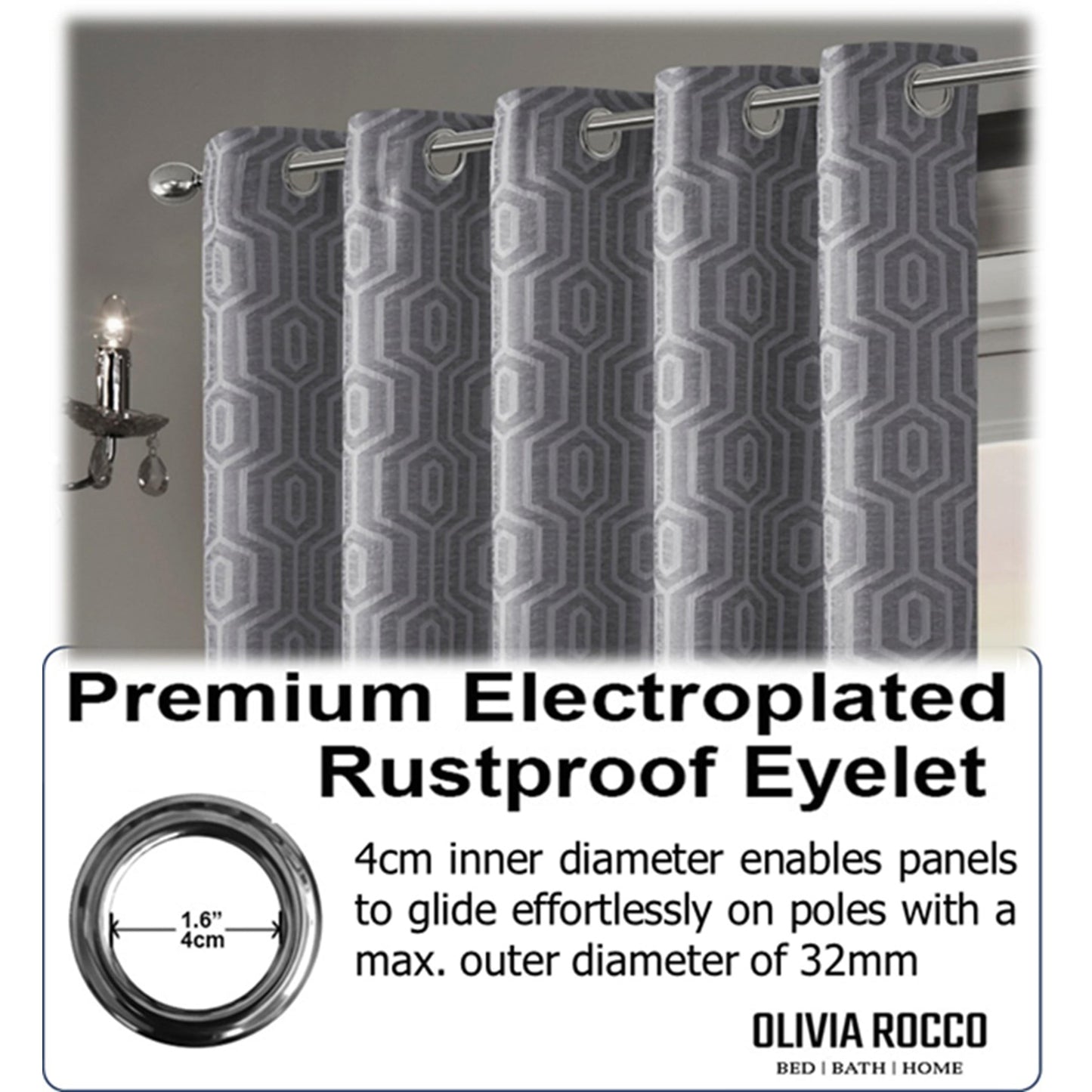 Paris Eyelet Jacquard Curtains Grey Geometric Pattern Thermal Insulated Light Blocking for Bedroom Lounge by OLIVIA ROCCO