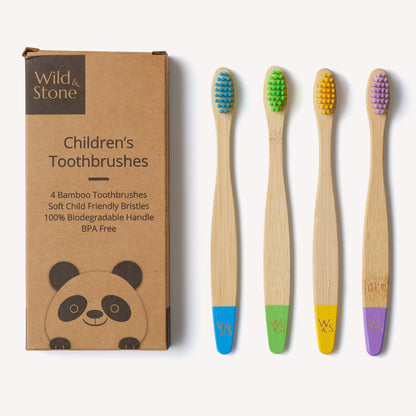 Children's Bamboo Toothbrush - 4 Pack - Multi-Colour