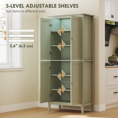 HOMCOM Tall Pantry Cupboard with Motion Sensor LED Light - Green