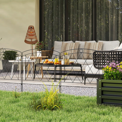 Outsunny Metal Decorative Outdoor Picket Fence Panels Set of 6, Black