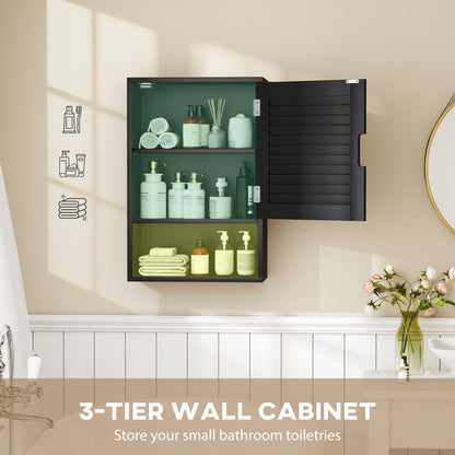 HOMCOM Bathroom Cabinet, Wall Mounted Storage Cabinet with Adjustable Shelves, 40 x 20 x 60 cm, Black