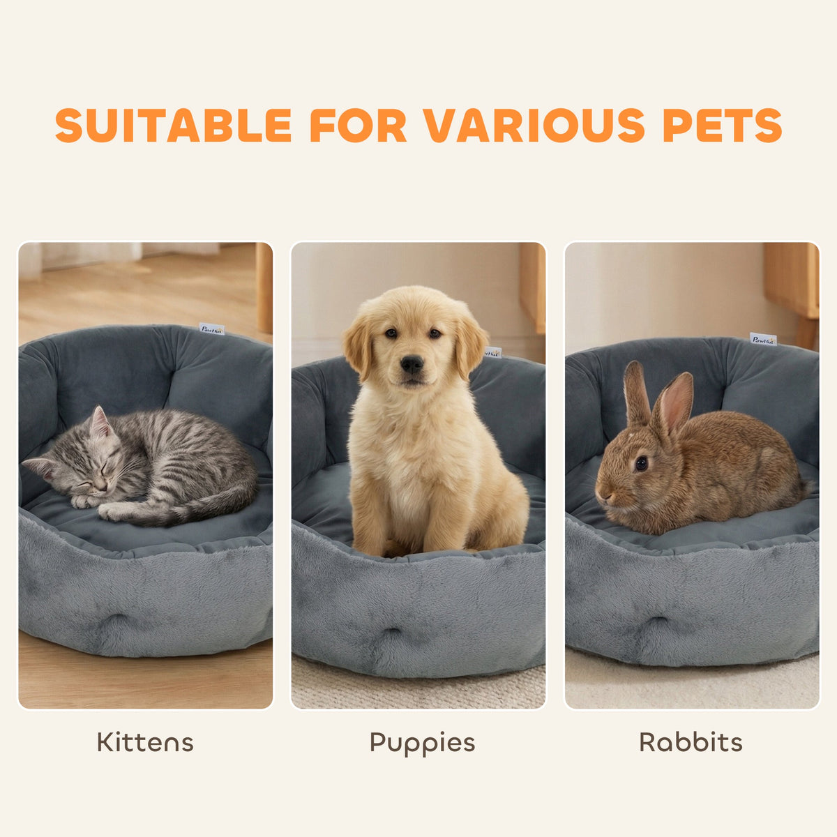 PawHut Cat Bed, Reversible Dog Pet Bed for Indoor Cats and Small Dogs, Round Bed with Supportive Bolster, Dark Grey