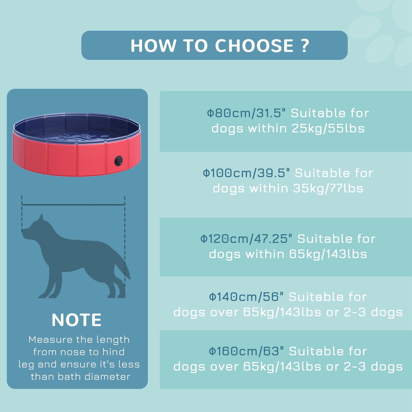 PawHut Foldable Dog Paddling Pool Pet Cat Swimming Pool Indoor/Outdoor Collapsible Summer Bathing Tub Shower Tub Puppy Washer (Φ80 × 20H cm, Red)