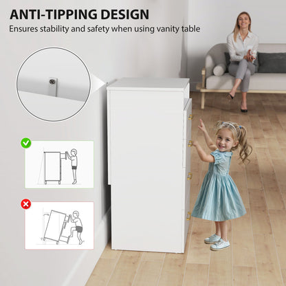 HOMCOM 3 in 1 Dressing Table with Flip-top Mirror and Rolling Stool, Modern Vanity Desk with Visible Glass Tabletop, Drawers and Side Hook, Makeup Table with Cushioned Storage Stool for Bedroom, White