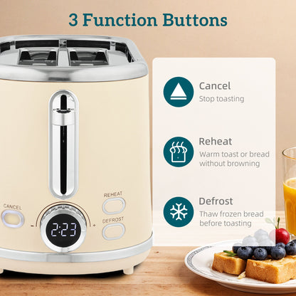 HOMCOM Polished Retro 40-100°C Kettle and Toaster Set - Cream