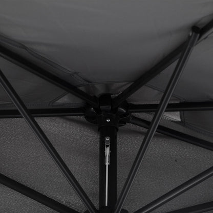 Outsunny 3(m) Half Parasol Semi Round Umbrella Patio Metal Frame Crank Handle for Balcony-- NO BASE INCLUDED, Grey