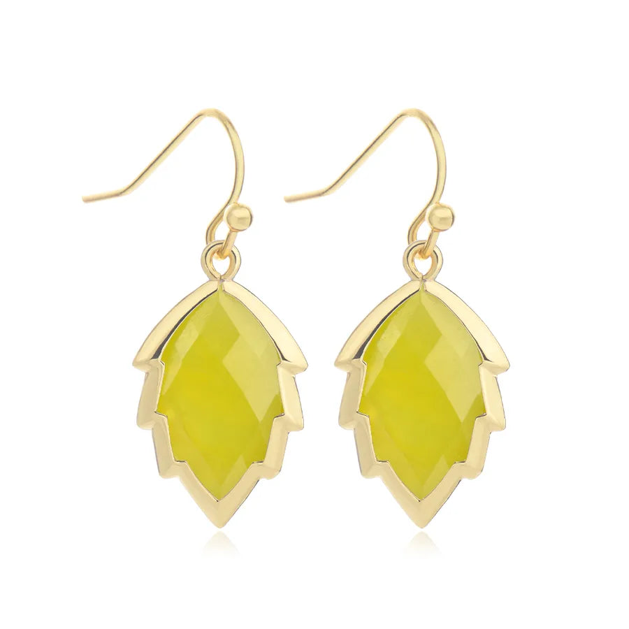 1 Pair Modern Style Sweet Leaves natural stone Copper Drop Earrings