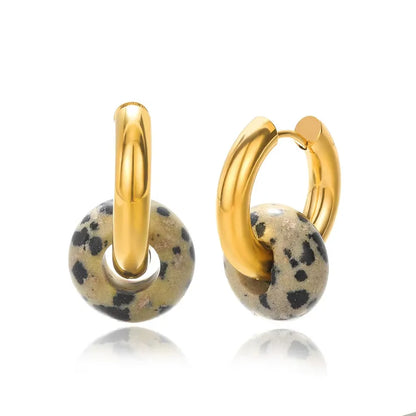 1 Pair Vintage Style Geometric Plating 304 Stainless Steel natural stone 18K Gold Plated Earrings