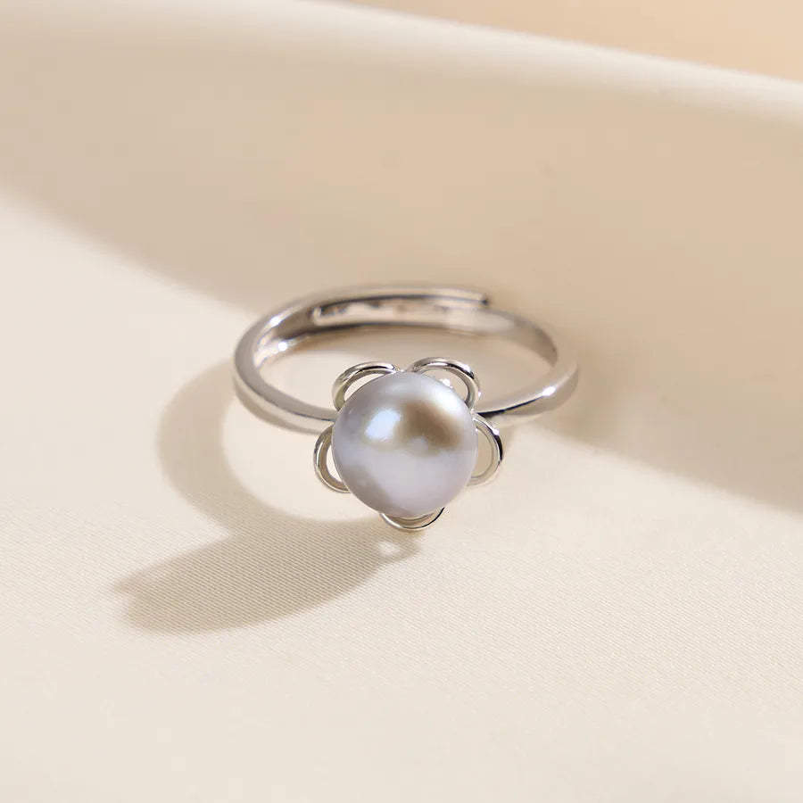 1 Piece 925 Sterling Silver Flower Freshwater Pearl White Gold Plated Rings