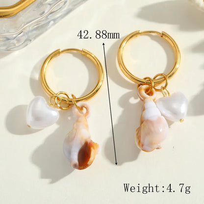 1 Pair Cute Romantic Artistic Starfish Conch Shell Plating Inlay 304 Stainless Steel Acrylic Imitation Pearl 18K Gold Plated Earrings