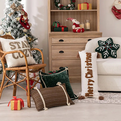 Christmas Trim Embroidered Velvet Pillow Cover Office Chair Cushion Bedroom Bedside Pillow New Arrival Festive Christmas Style