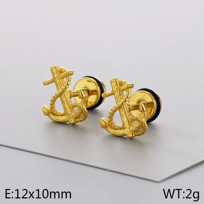 1 Pair Simple Style Anchor 304 Stainless Steel 18K Gold Plated Ear Studs