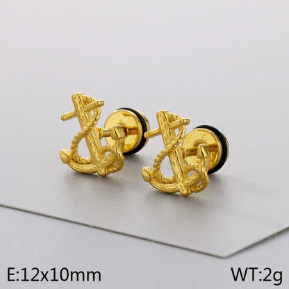 1 Pair Simple Style Anchor 304 Stainless Steel 18K Gold Plated Ear Studs