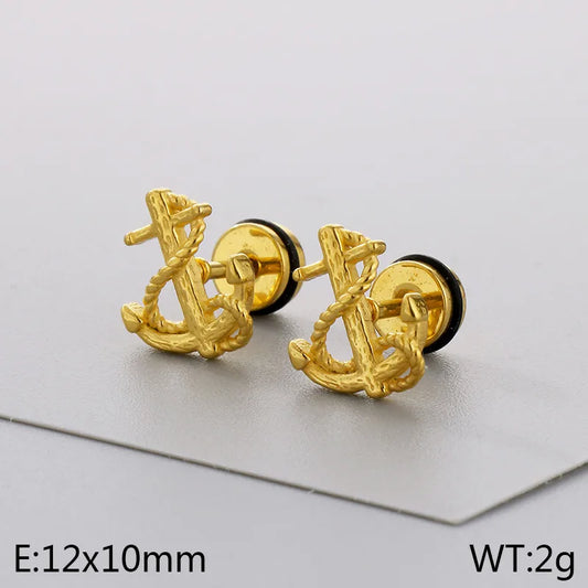 1 Pair Simple Style Anchor 304 Stainless Steel 18K Gold Plated Ear Studs