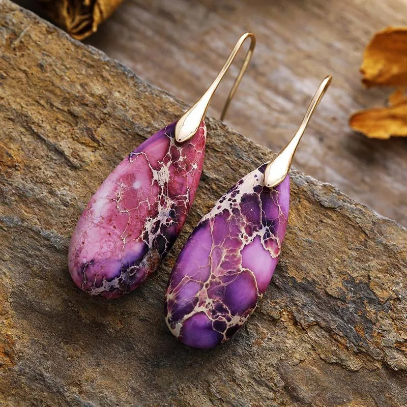 1 pair retro water droplets emperor stone drop earrings