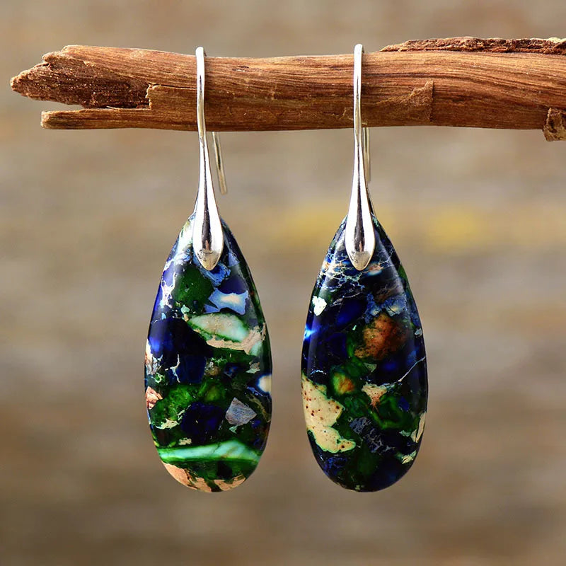 1 pair retro water droplets emperor stone drop earrings