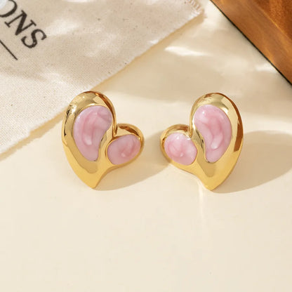 1 Pair Elegant Cute Simple Style Heart Shape Enamel Plating 304 Stainless Steel Ear Studs