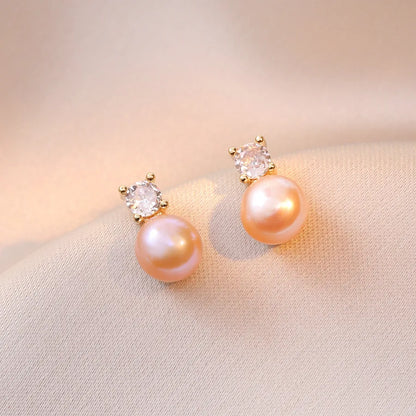 1 Pair Elegant Pearl Freshwater Pearl Copper Earrings