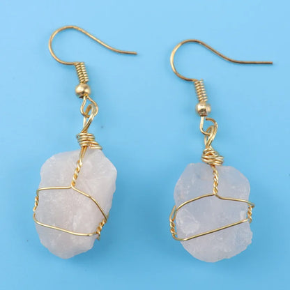 1 pair simple style irregular asymmetrical plating natural stone metal drop earrings