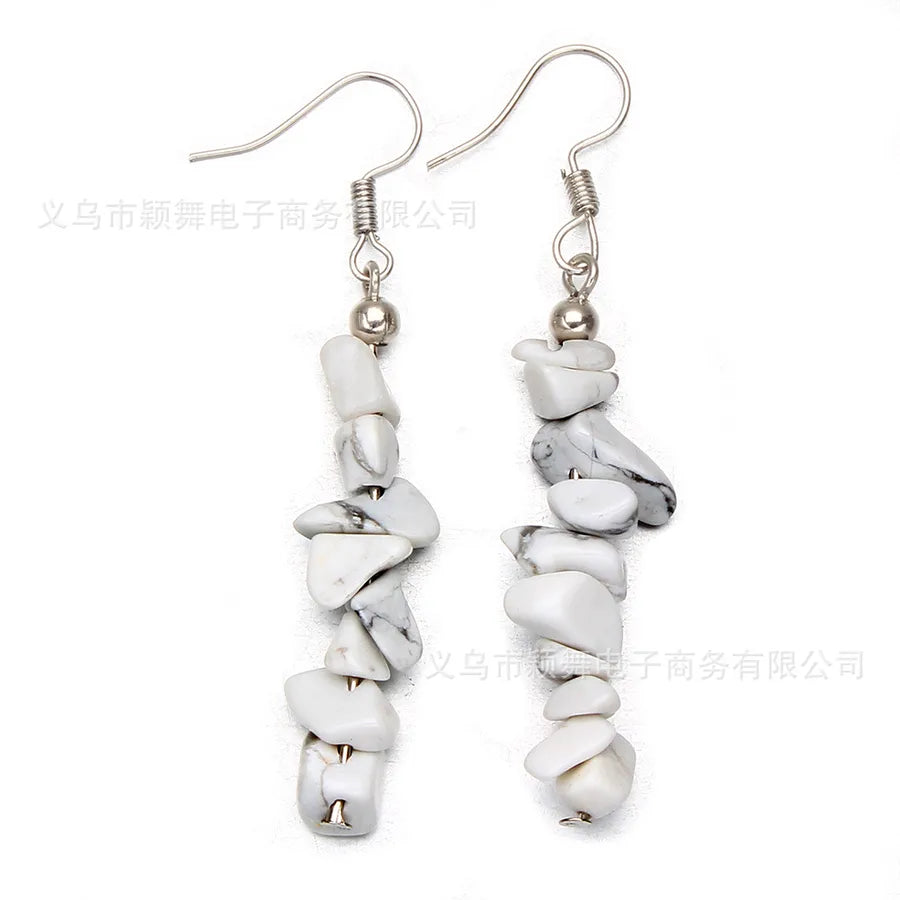 1 pair retro irregular plating natural stone drop earrings