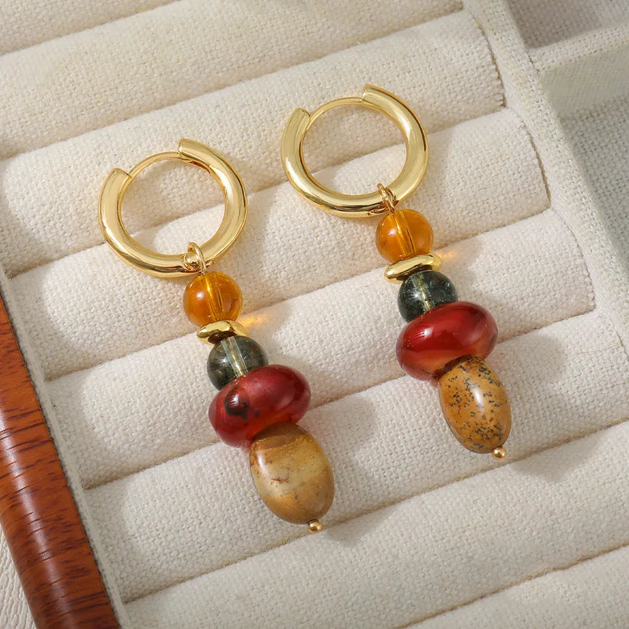 1 Pair Casual Elegant Irregular natural stone Crystal Copper Drop Earrings