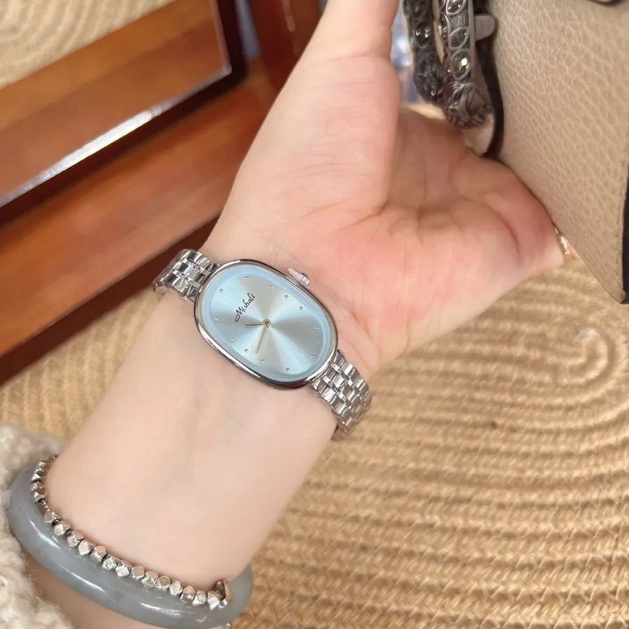 Elegant Round Quartz Women's Watch Fashionable Minimalist Compact High Aesthetic Value Stainless Steel Band Butterfly Buckle