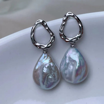 1 Pair Freshwater Pearl Copper Freshwater Pearl Solid Color Drop Earrings