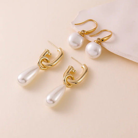 1 Pair Romantic Geometric Freshwater Pearl Copper Pearl 14K Gold Plated Drop Earrings