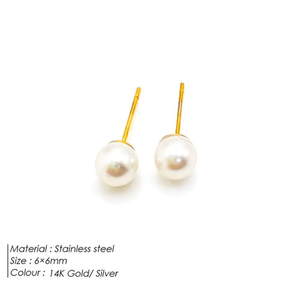 1 Pair 14K Gold Plated Freshwater Pearl Titanium Steel Pearl Geometric Drop Earrings Ear Studs