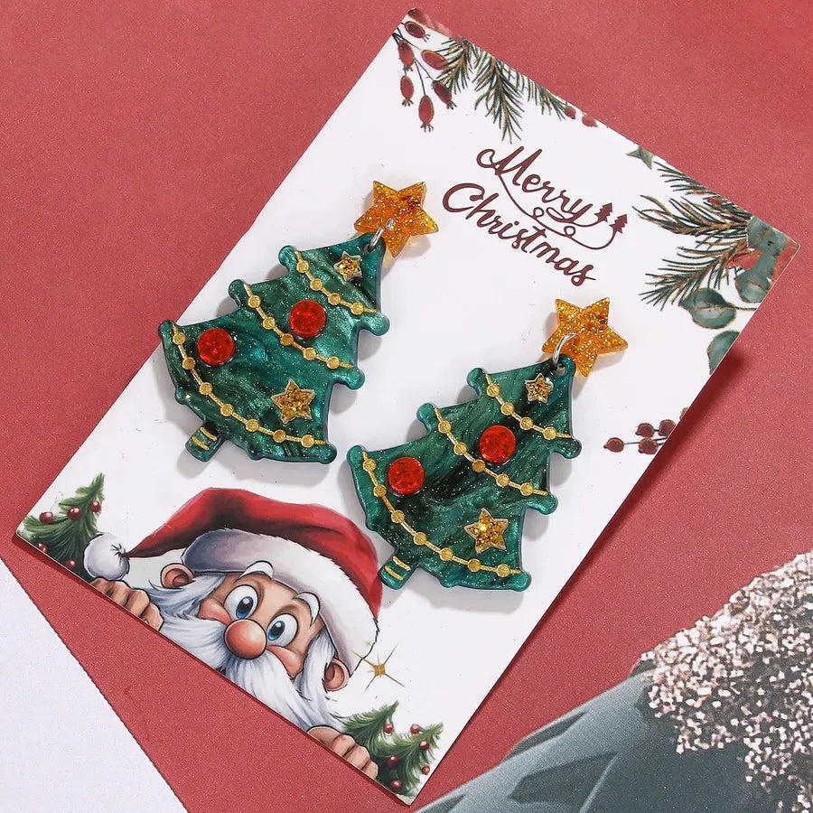 1 Pair Cute Simple Style Christmas Tree Inlay Arylic Rhinestones Drop Earrings