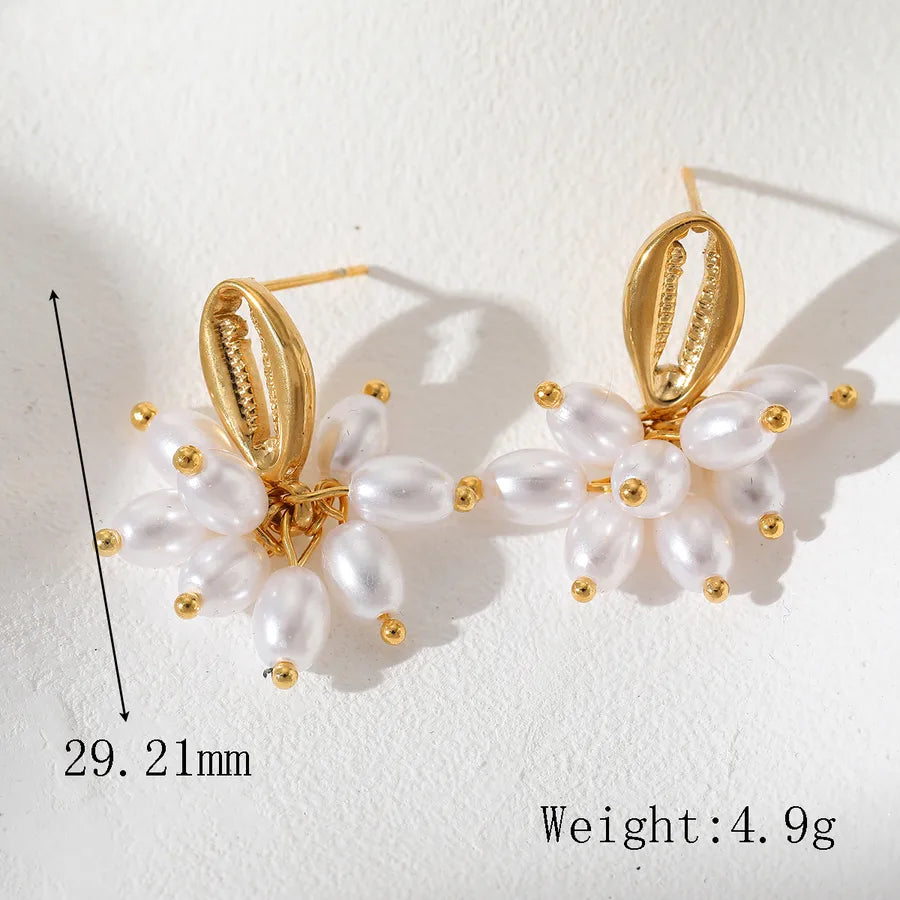 1 Pair Cute Romantic Simple Style Geometric Plating Inlay 304 Stainless Steel Imitation Pearl 18K Gold Plated Ear Studs
