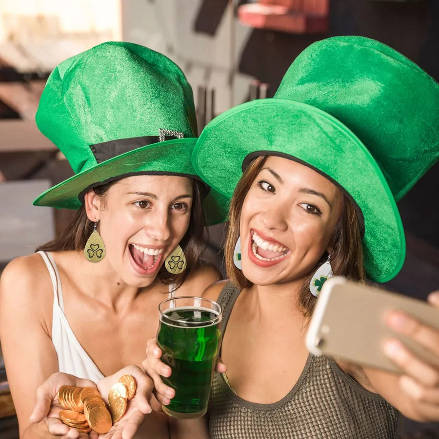 1 pair fashion four leaf clover water droplets pu leather st. patrick women's drop earrings