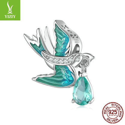 1 Piece 925 Sterling Silver White Gold Plated Butterfly Bird DIY Jewelry Accessories Pendant Beads