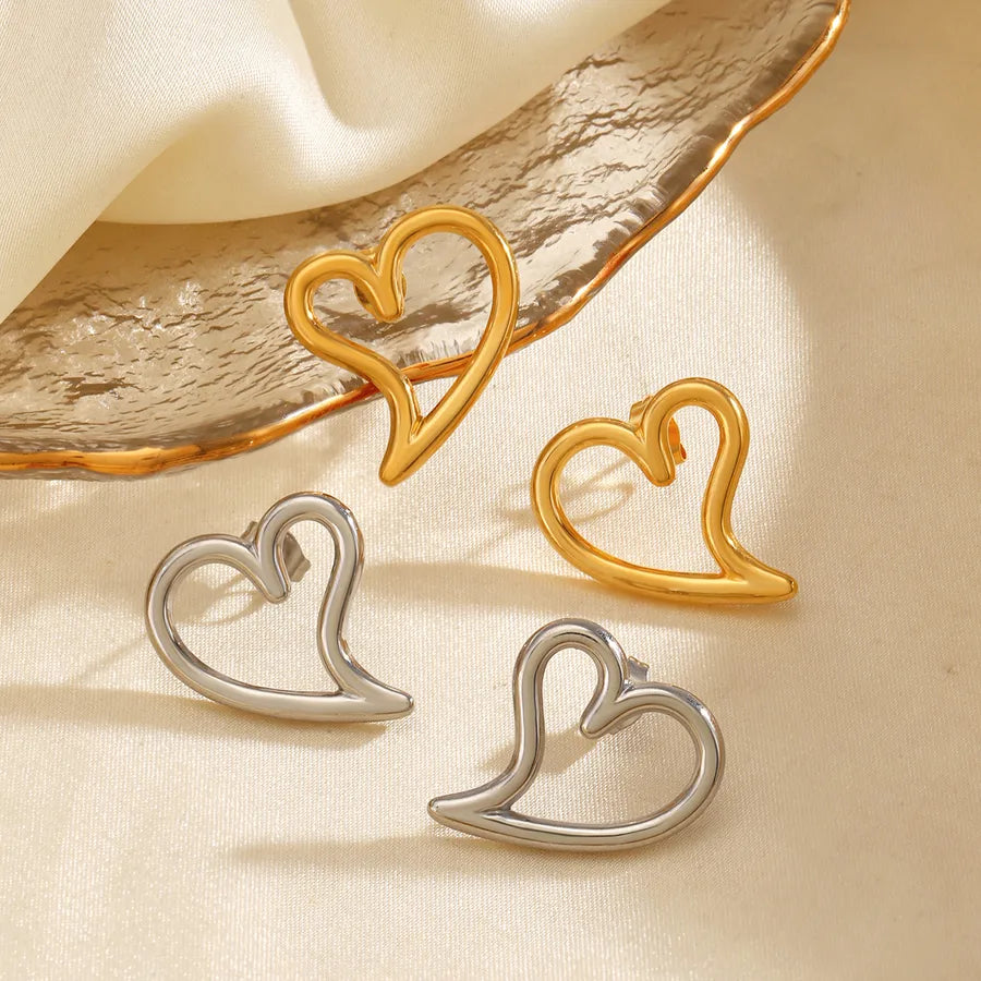 1 Pair Casual Cute Simple Style Heart Shape 304 Stainless Steel 18K Gold Plated Ear Studs