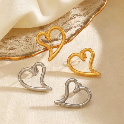 1 Pair Casual Cute Simple Style Heart Shape 304 Stainless Steel 18K Gold Plated Ear Studs