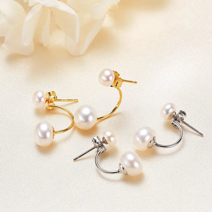 1 Pair 925 Sterling Silver Freshwater Pearl Copper Freshwater pearl earrings Geometric Ear Studs