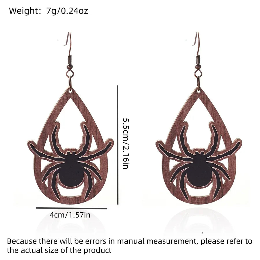1 Pair Halloween Hip-Hop Funny ghost Spider Skull Wood Drop Earrings