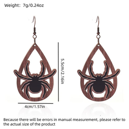 1 Pair Halloween Hip-Hop Funny ghost Spider Skull Wood Drop Earrings