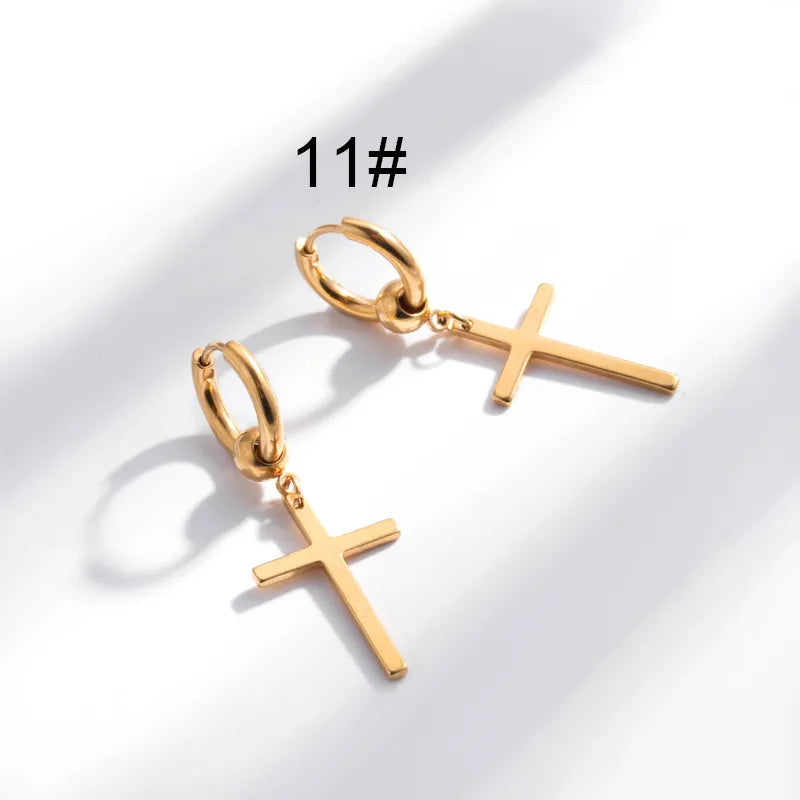 1 Pair Hip-Hop Geometric Cross Feather Plating 316 Stainless Steel  Earrings