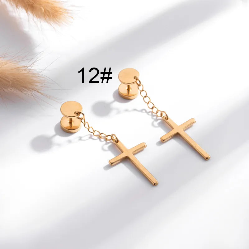 1 Pair Hip-Hop Geometric Cross Feather Plating 316 Stainless Steel  Earrings
