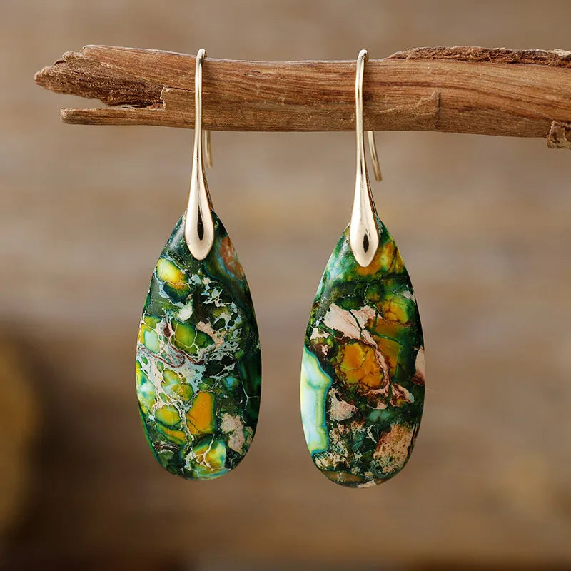 1 pair retro water droplets emperor stone drop earrings
