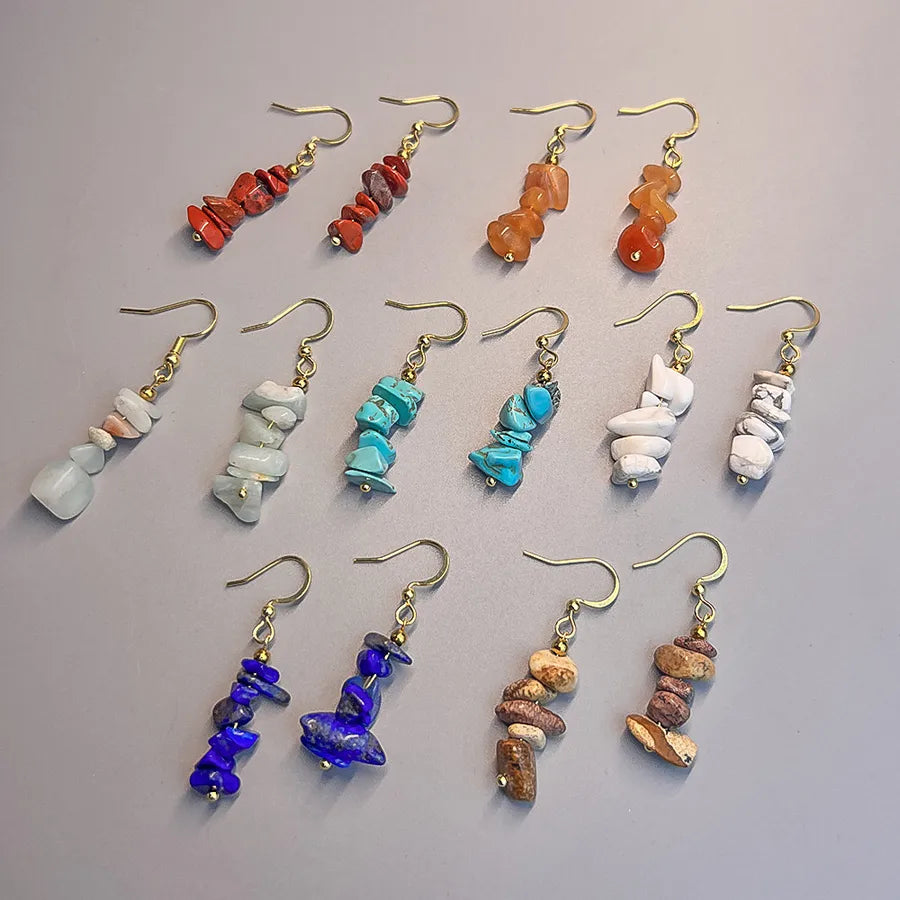 1 pair bohemian irregular geometric stainless steel natural stone drop earrings